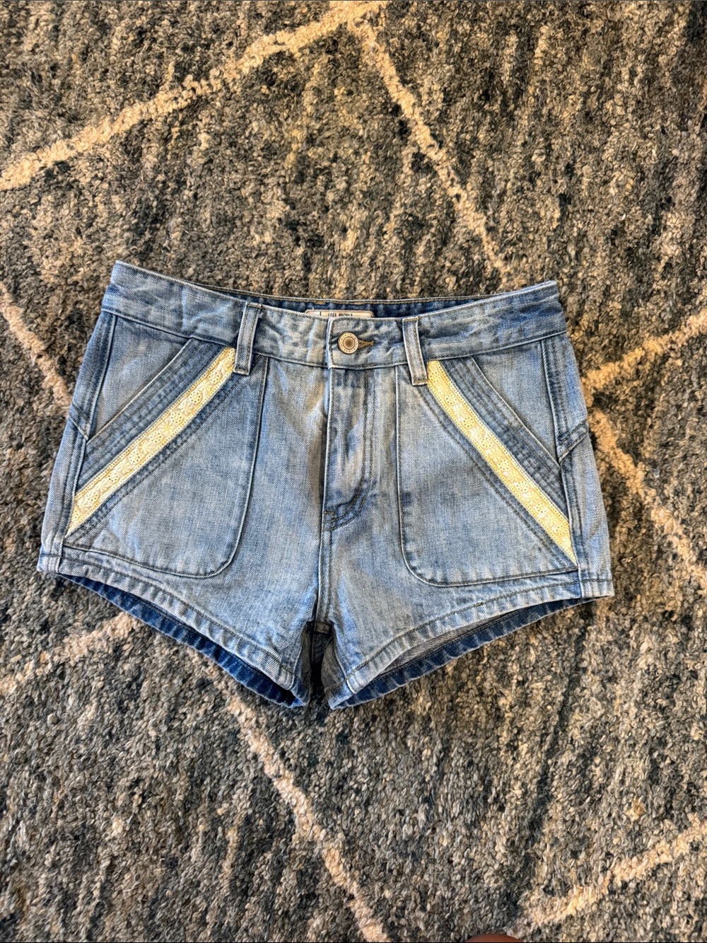 Free People Light Blue Denim Shorts with Cream Trim